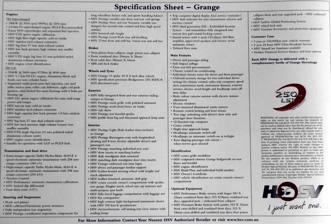 1999 HSV WH Grange Brochure Page 3